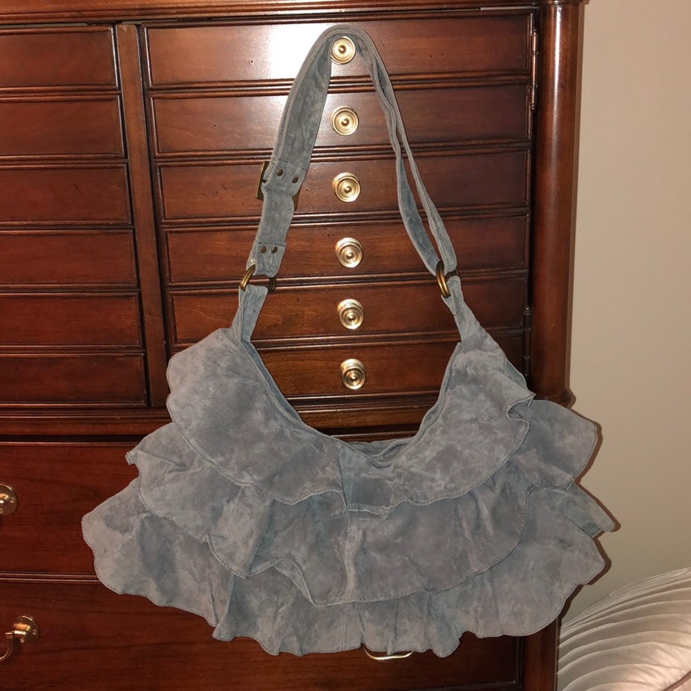 Grey Ruffle Bag and Glove set